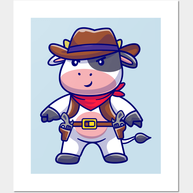 Cute Cow Cowboy Cartoon Wall Art by Catalyst Labs